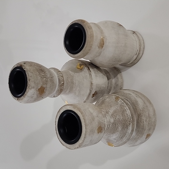 World Market Whitewash And Gold Bottle Taper Candle Holders NWT - Picture 5 of 7